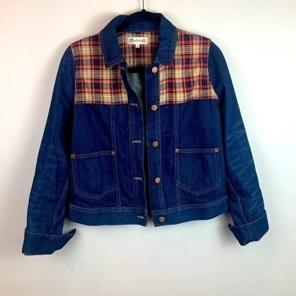 Madewell Denim Plaid Trucker Jean Jacket NWOT - Picture 4 of 13